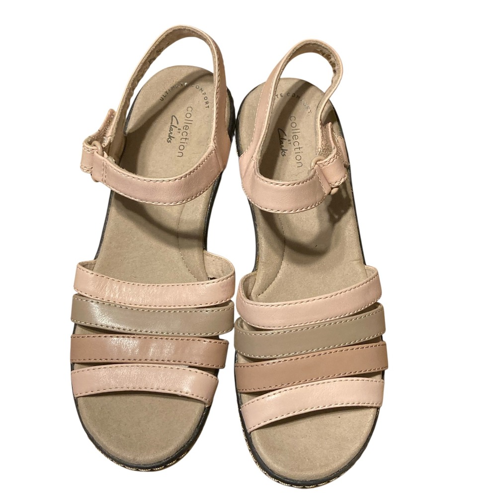 Clarks Collection Multi Strap Wedge Sandals Pink Tan Taupe‎ Womens 7M